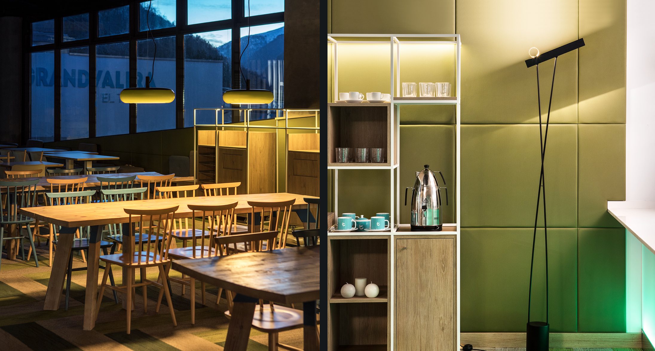 Cafeteria de l'Obac Grandvalira, diseño por Rosa Colet